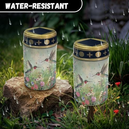 Image of Hummingbird Floral Light for Prayer Cemetery Solar Lights for Grave Cemetery Decor Candle Lamp Waterproof Solar Power Light Eternal Lights for Graves Cemetery Memorial Gift 2 Pcs
