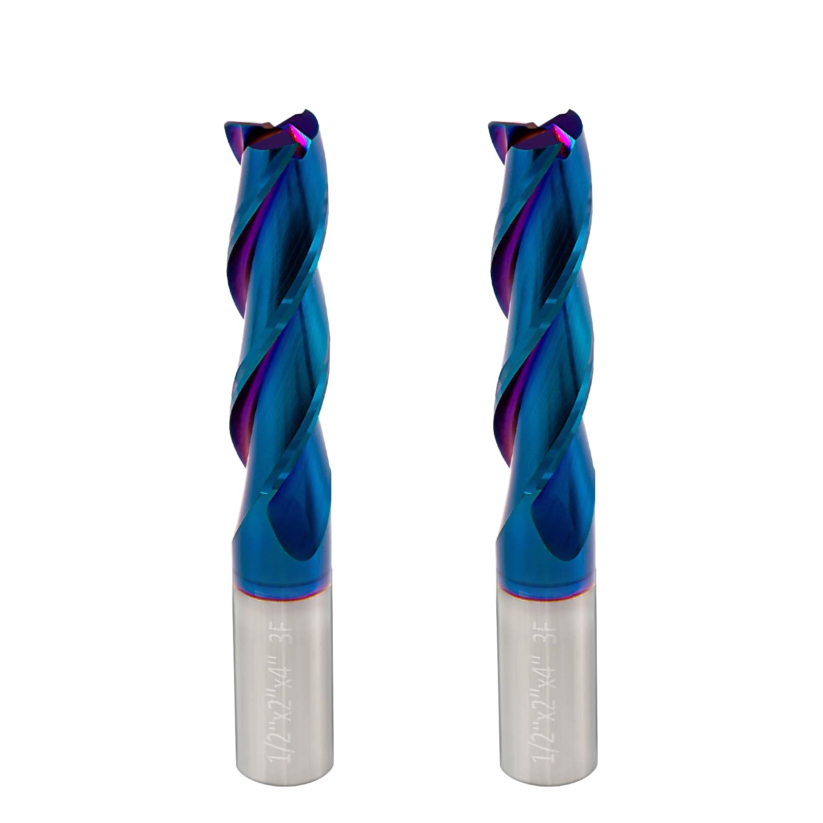 2 PCS Spiral CNC Router Bits 1/2 inch Shank Square End Mill Extra Long (4 inch Total Length) 3 Fluter Up Cut Solid Carbide Milling Tool with Nano Blue Coating for Wood Mortises Carving…