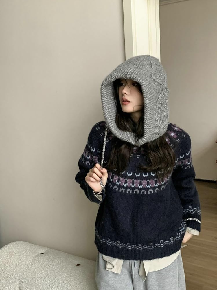 Solyinne Scarf for Women Oversized Wool Knit Balaclava Hat Chunky Cable Knit Scarfs Hooded Horn Buttons Winter Pullover Hats - Image 5