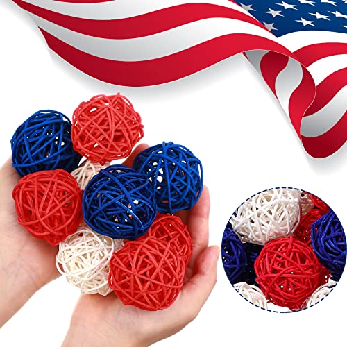 60 Pcs 1.8 Inch Red White And Blue Decorative Balls, 4Th Of July Wicker Rattan Balls For Independence Day Home Decor Diy Vase Bowl Filler Ornament Table Party Crafts #TOP3