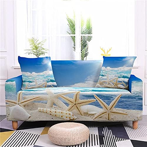 Sofa Slipcovers,Stretch Sofa Slipcovers Blue Ocean Starfish Shell Beach Print Spandex Non Slip Soft Couch Cover,Washable Loveseat Covers Furniture Protector With Elastic Bottom For Kids,Pets,2 Sea