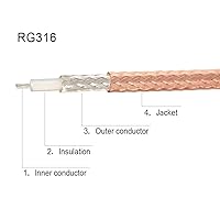 Vista 5 de Superbat Paquete de 2 extensiones de cable SMA, macho SMA a macho SMA macho conector de ángulo recto RG316 puente coaxial, 12 pulgadas