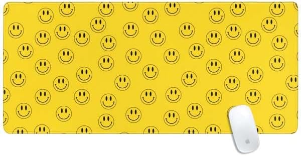 Skinit Extra Large Gaming Mouse Pad - Happy Face Pattern Design with Stitched Edges, Waterproof, Non-Slip Rubber Base, Desk Mat for Keyboard & Mouse, 35.75" x 15.4" inches