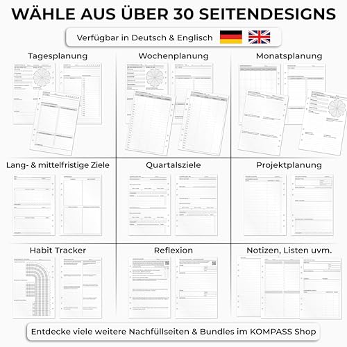 KOMPASS® Projektplanung | 30 DIN-A5-Einlagen für Ringbuch-Planer | Effiziente Projekt- & Aufgabenplanung | Inkl. To-Do-Liste, Zielsetzung, Personal- & Zeitmanagement | Organizer Kalender-Einlagen