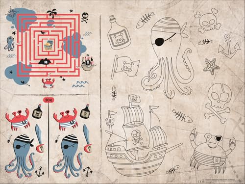 Folat 27477 Lot de 6 sets de table décoratifs pirate pour anniversaire d'enfant - Pour fête pirate fille et garçon