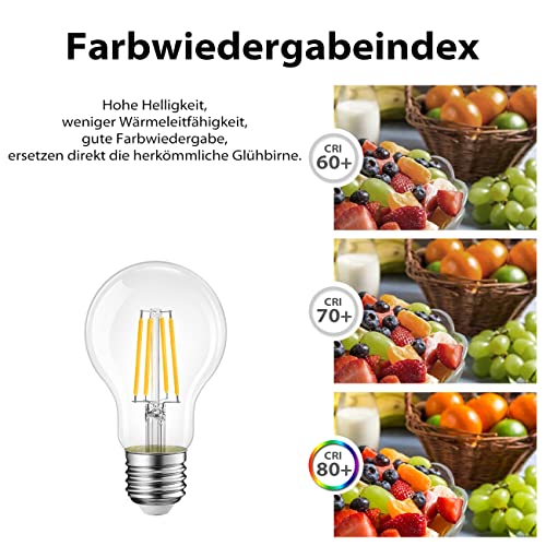 LVWIT LED Lampe E27, 470 lm, warmweiß 2700K, ersetzt 40 Watt, Classic Kolbenform Filament, klar (6er Pack) – Ansicht 6