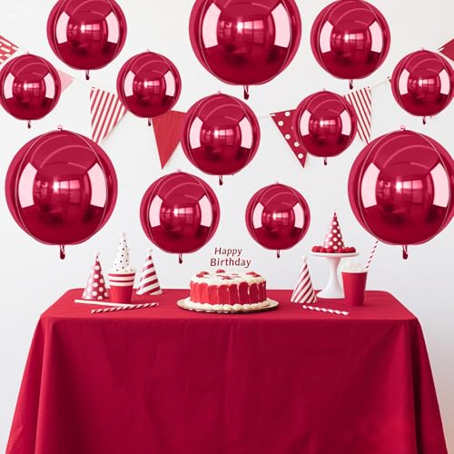 Image of 12PCS Burgundy Red Round Foil Balloons 22 inch 15 inch 10 inch Large Mylar Balloons | Metallic Maroon Red 4D Ball Balloons for Birthday Party, Graduation, Wedding, Christmas, New Year, Disco Prom Party Decor