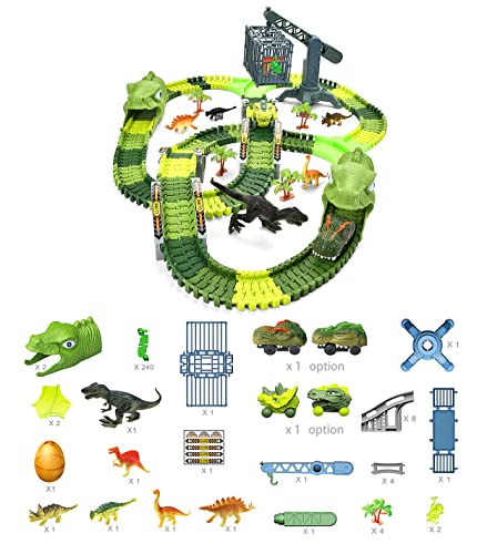Dinosaur Track Toy Set, 277Pcs Dino Tracks With Race Car, Dino Race Track Tunnel, Dinosaur Egg And Cage, Flexible Dinosaur World Rack Track For 3 4 5 6 7 8 9 Years Old Boys & Girls #TOP1