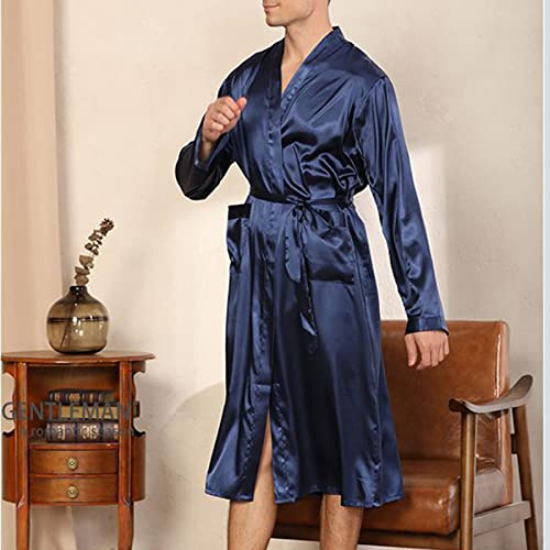Robe for Men Big and Tall Wrap Style Mid-Length Satin Kimono Spa Bathrobe Casual Fashion Long Sleeve Loungewear4