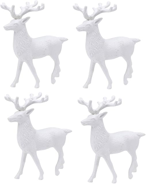 Amosfun Christmas Reindeer Figurine Plastic Deer Ornament Miniature Toy Xmas Desktop Table Centerpiece for Xmas 14cm 4pcs