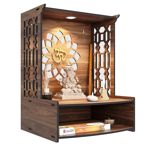 Image of Rellon Industries Temple for Home, Mandir for Home for Pooja Mandir for Home Beautiful Wooden Temple for Home Pooja Stand for Home and Office with LED Spot Light mandir (A3)