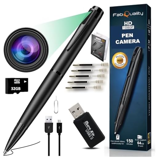 fabquality Spy Hidden Camera Pen 2024 No WiFi Indoor Home Security Outdoor Mini Body Video Includes 32GB SD Card + 5 Inks + SD Card Reader + USB Reader Small Compact Cam Monitor Nanny