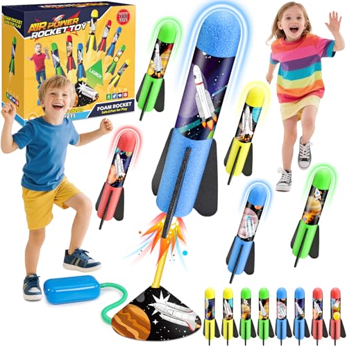 Anginne Rockets Toys Launcher Toy for Kids 3-12 Year Old Boys Girls 8 Foam Rockets Outdoor Garden Jump Rocket Toys with Adjustable Launch Angle Educational Birthday Gift with Space Theme Stickers