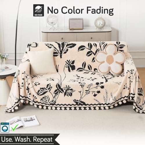 Image of HOKIPO Soft Plush Sofa Throw Cover for 3 Seater Sofa - Luxury All-Season Sofa Cover, 'Noirea Series' Butterfly Garden (180x310 cm) (AR-6653-D7)