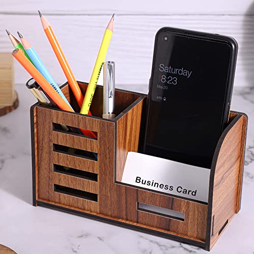 Image of Deskart Stylish Pen Stand with Business Visiting Card & Mobile Holder | Multipurpose Wooden Desk Organizer for Office Desk and Study Table