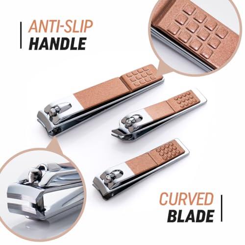 Image of Gleva 5 Pcs Nail Cutter Set, Stainless Steel Nail Clippers Set Toenail Clipper, Fingernail Clipper, Nail File, Ear Cleaner & Nail Cutter Anti-Slip Handle, Rust-Resistant, Durable for Men & Women