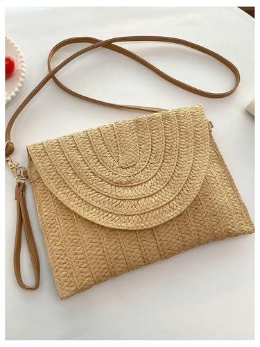 SHENHE Women's Straw Clutch Purse Crossbody Shoulder Bag Beach Handbag Woven Flap Purse2
