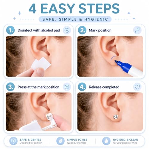 Image of Anzero Ear Piercing Kit, Disposable Ear Piercing Gun with 5MM CZ Studs (Pack of 2)
