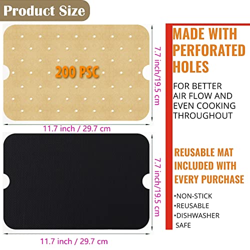 Image of WMKGG Disposable Air Fryer Parchment Paper, 200 PCS Air Fryer Liners | Perforated Rectangular Parchment for Ninja Foodi XL Smart FG551 6-in-1 Indoor Grill