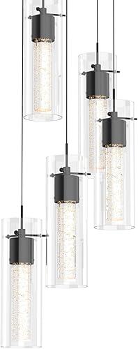 Miniatura 10 de Tawson Alice Moderna lámpara colgante de techo de 1 luz, LED integrado y vidrio de burbujas de alta calidad, para isla de cocina, pasillo, entrada,