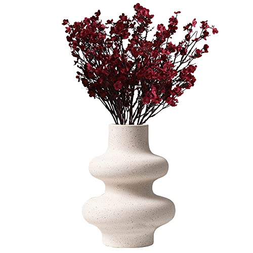 Ceramic Vases for Pampas Grass, Beige Handmade Vase for Flowers, Plants - Minimalism Style Modern Decorative Vase for Office Home Bedroom (2 Layers)