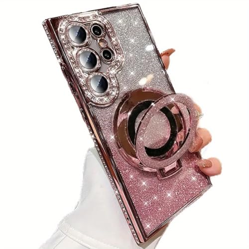 Coque Luxe S22+ 5G Rose Transparente Brillante avec Anneau de Maintien