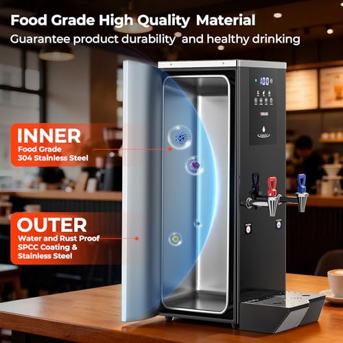 Image of Commercial Hot and Cold Water Dispenser, 60L(15.9Gal) /H Hot Water Boiler with Timer & Temp Settings, 1600W Electric Warm Drink Dispenser with 17L /4.5Gal Inner Tank for Cafe Office Countertop