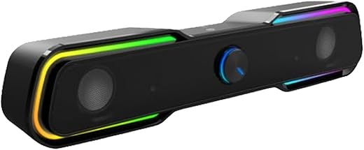 HP DHE-6002 Wired Speaker, 3.5mm aux connectivity, Surround Sound, PC and Phone Compatible, Easy Volume Controls, Touch-Controlled RGB Lighting,…