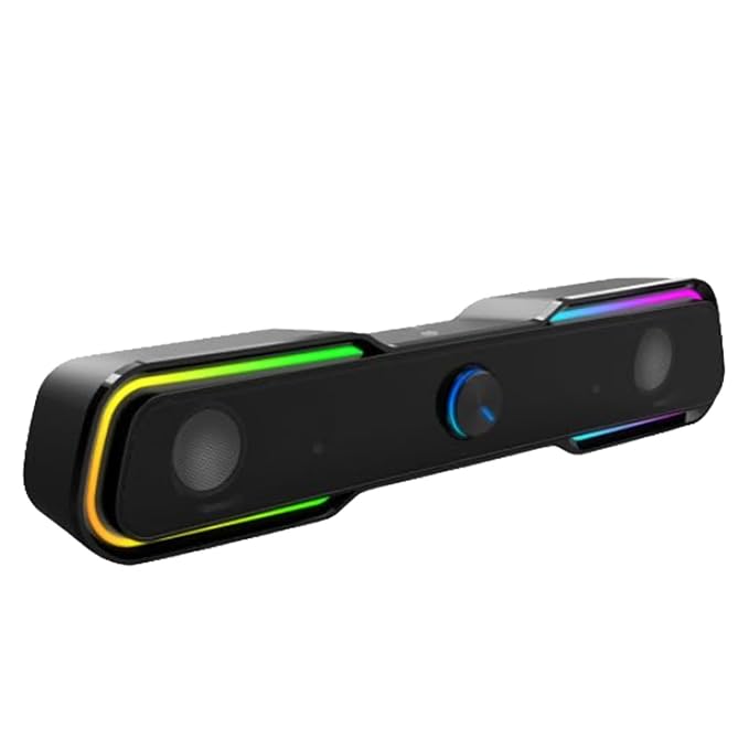 HP DHE-6002 Wired Speaker, 3.5mm aux connectivity, Surround Sound, PC and Phone Compatible, Easy Volume Controls, Touch-Controlled RGB Lighting, 1-Year Warranty, 0.77 kg, Black, 8C573AA