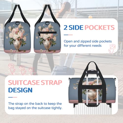 Summer Floral Pattern Sports Duffle Bag for Women Men Waterproof Overnight Weekender Bag with Adjustable Strap Travel Tote Bags for Beach Yoga Work Dance Swim4