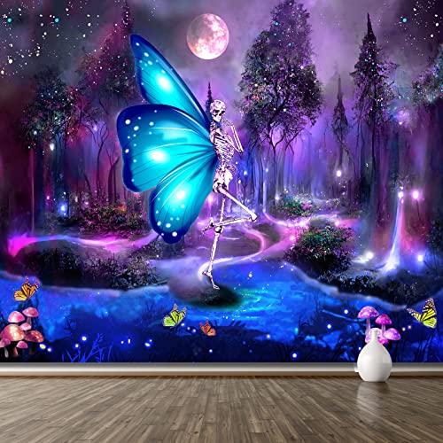 KJHL Skull Forest Tapestry Fantasy Butterfly Skeleton Tapestry for Bedroom Aesthetic Goth Tapestries Wall Hanging for Living Room 51ʺ x 59ʺ