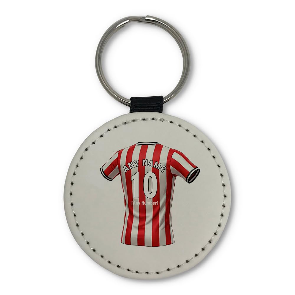 UNIGIFT Personalised Gift - Sheffield Red Fan White Round Keyring (Red and White Stripes Football Jersey Design) Custom Name Keychain - Steel City S2 Club