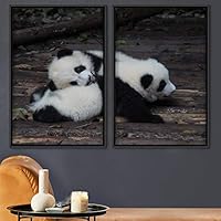 2 Piece Framed Canvas Wall Art Panda Canvas Prints Home Artwork Decoration for Living Room,Bedroom - 16