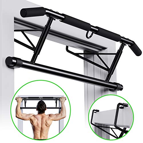 WINNOW Pull up Bar Clamp Doorway No Screws Multi Home Gym Chin up bar Foldable Portable Indoor Thick, Heavy Duty Hook Bar, Padded Handles, No drilling/No damage for Door Frame, Free Installation