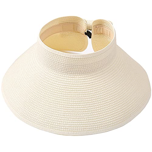 Visera plegable de paja para mujer enrollable ala ancha verano playa plegable sombreros grandes M03, Blancuzco, S /talla única Cover