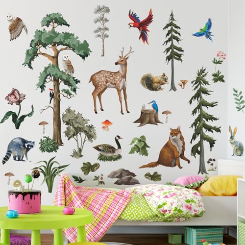Vinilos adhesivos 3D bosque con animales para pared miniatura 3