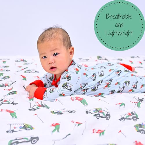 Image of LollyBanks Baby Blanket, 100% Cotton Muslin Swaddle for Boys and Girls, Soft and Breathable 47 x 47 Inches Receiving Blanket, Lightweight Newborn Swaddles, Newborn Essentials (Santa Golf Print)
