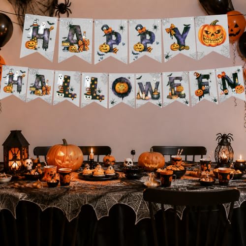 Image of Halloween Decorations - Happy Halloween Banner for Indoor Outdoor | Halloween Party Decorations - Trunk or Treat Backdrop Garland for Home Wall Decor, Hanging Party Favors Supplies for Birthday