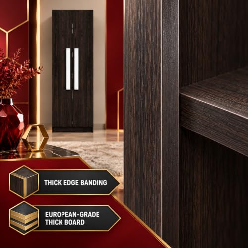 Image of Bniture Wooden Almirah for Clothes, Door for Bedroom, 2 Door Wardrobe with 4 Shelves Huge Storage Space (46D x 60W x 182H CM) | 3 Year Warranty (Flower Wenge)