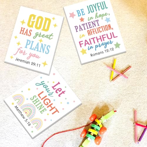 Image of CHDITB Bible Verse Framed Canvas Wall Art, Scripture Typography Artwork, Rainbow Christian Wall Decor, Inspirational Bible Quote Poster, Boho Faith Art Prints For Kids Room Nursery Decor 8 inchX10 inchX6