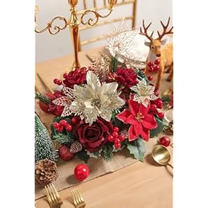 Artificial christmas flowers mix silk flowers fake roses with stems for diy bridal bouquets faux flowers centerpieces for table home christmas decorations  urban country home decor