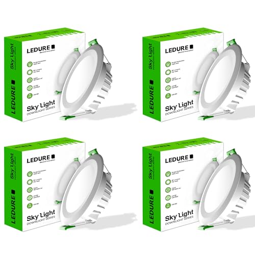 LEDURE Sky Downlight 7W | Pack of 4 | Extra Bright | Concealed LED Light | Ceiling Light | 7W Natural White Round Downlight |Recessed Mount Formate Glare-Free | Cutout - 3 inch
