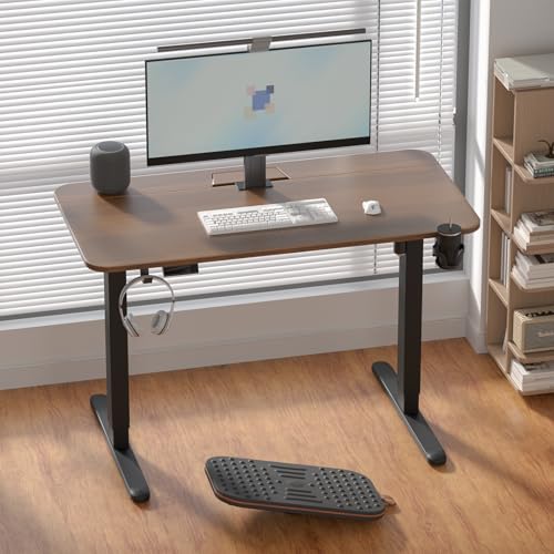 Image of Electric Standing Desk with Cable Management Tray,55x24 Inch Adjustable Height Sit Stand Desk,with Memory Presets & Anti-Collision Computer Desk,for Office,Home,Walnut Top&Black Frame