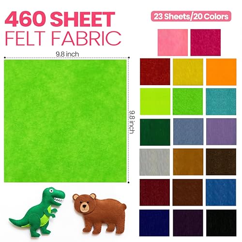 Image of Moukeren 460 Pcs 9.8 x 9.8 Inch Felt Sheets, Rainbow
