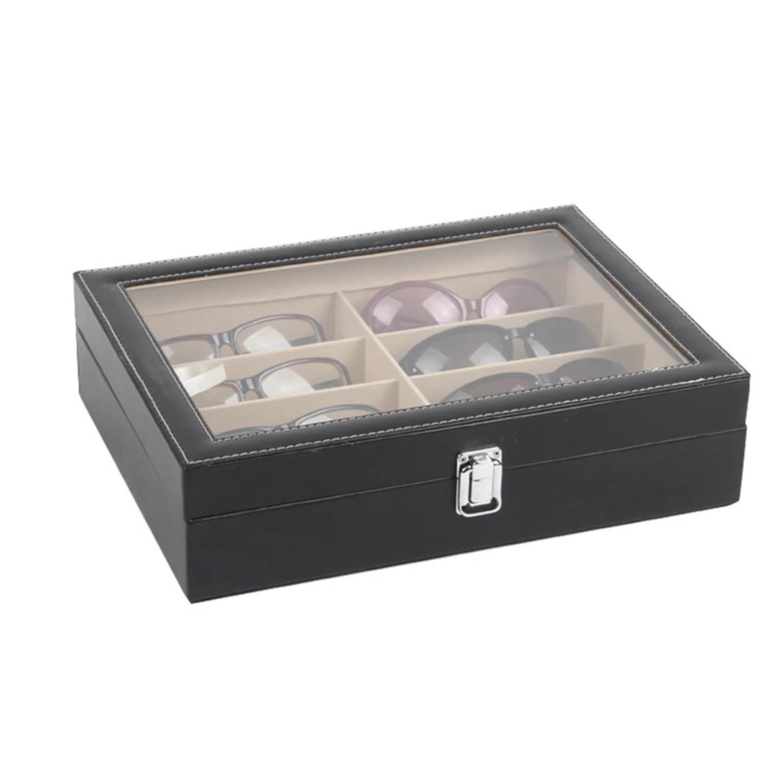 Estuche for gafas de sol con 8 rejillas, soporte for caja almacenamiento, organizador, contenedor tapa transparente Para Gafas