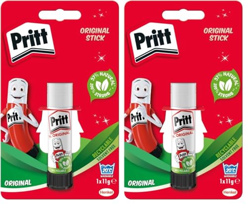 Image of Pritt Glue Stick, Safe & Child-Friendly Craft Glue for Arts & Crafts Activities, white, 1x11g Pritt Stick, Packaging may vary (Pack of 2)