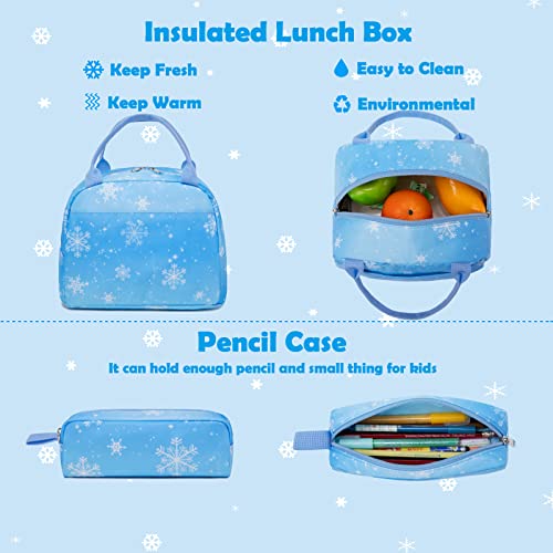 Kimwadalh Pricess Backpack for Girls, 3PCS Blue School Bookbag with Lunch Box Pencil Case with Chest Strap for Elementary School — view 6