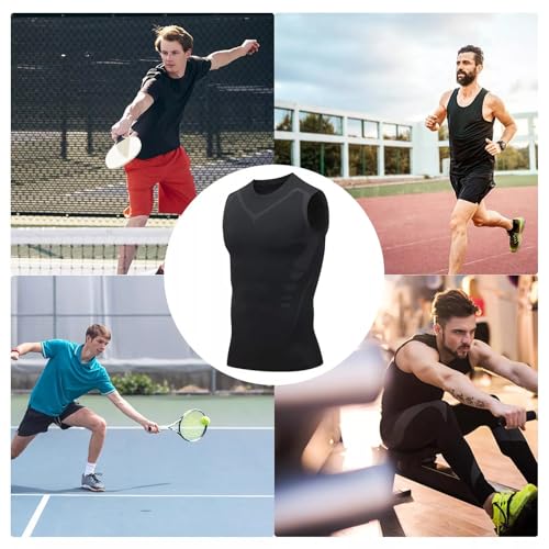 KOMilesoon Camisetas esportivas masculinas de compressão, sem mangas, justas, para treino, camada de