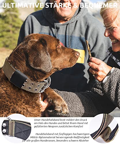 Hundehalsband für Große Hunde - 5 cm Breites Halsband mit Griff für Extragroße Hunderassen, schwerlast, Weich Gepolstertes Neopren Nylon Hunde Halsband für Grosse Hunde Big Dog Collar M, Khaki
