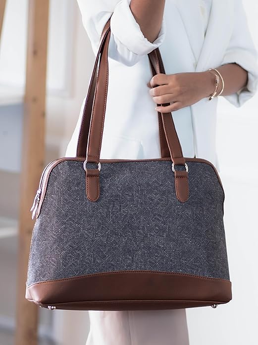 Women’s Jute & Vegan Leather Tote Bag – Handcrafted Work Shoulder Bag with Double Handles, Spacious Carryall for Office, Daily Use & Travel